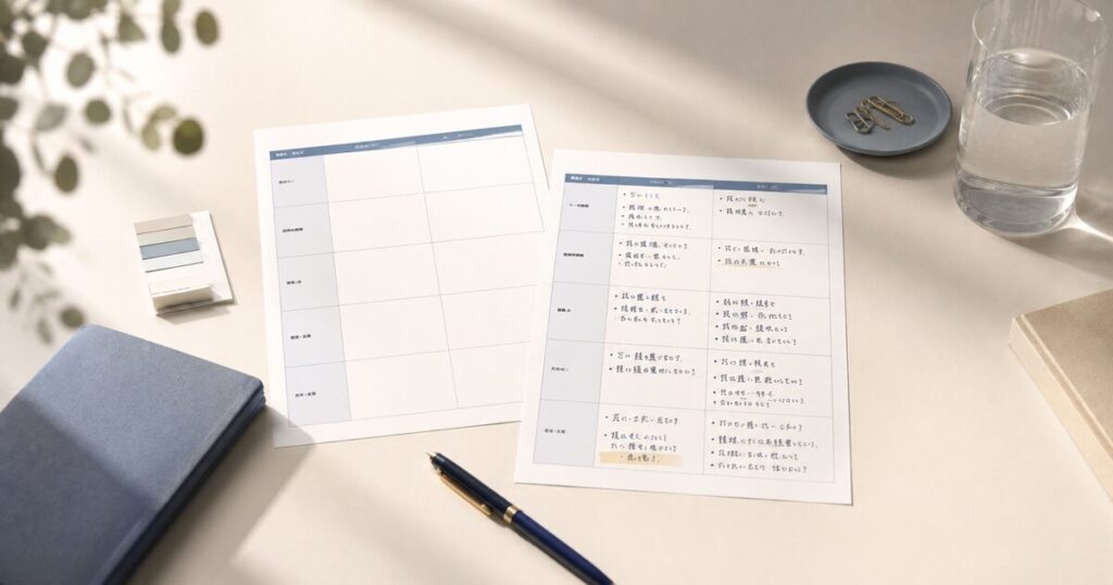 記入例と一緒に書類が置かれている